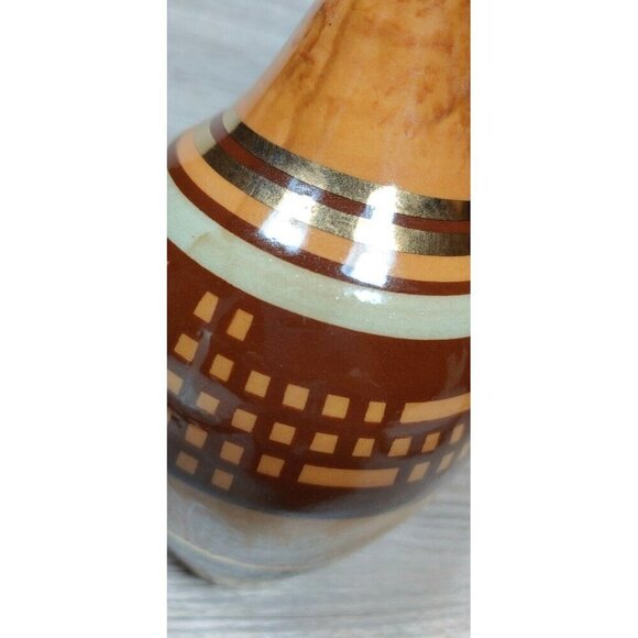 VTG Studio Art Pottery Gold Rim Hand Painted Brown Stoneware Pot Vase Dripped - Picture 3 of 12